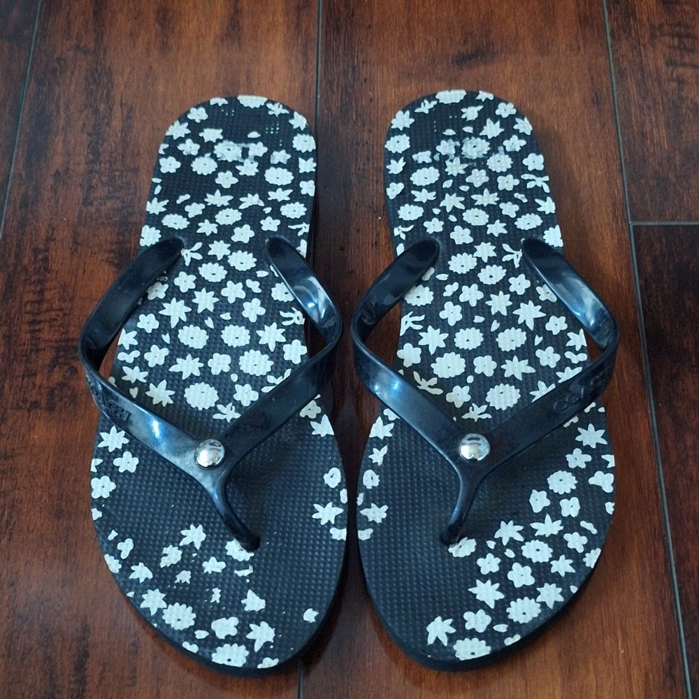 Coach Black and White Floral Women's Sandals Size 7